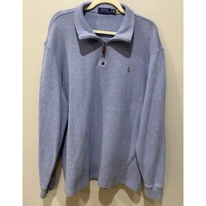 Polo Ralph Lauren Estate Rib 1/4 Zip Pullover Sweater Men's XL Blue 100% Cotton
